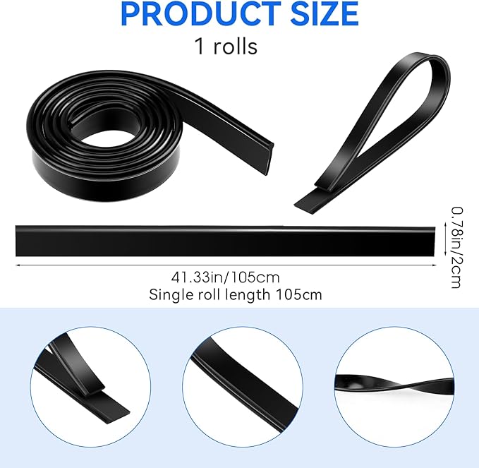 Black Squeegee Replacement Blades, 41in/roll Silicone Window Rubber Squeegee Refill Blades Head for Windows, Shower Doors, Glass Cleaning
