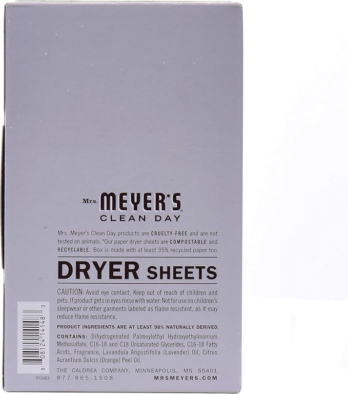 Mrs. Meyer's Clean Day Dryer Sheets, Lavender, 80 Count (Pack of 12)