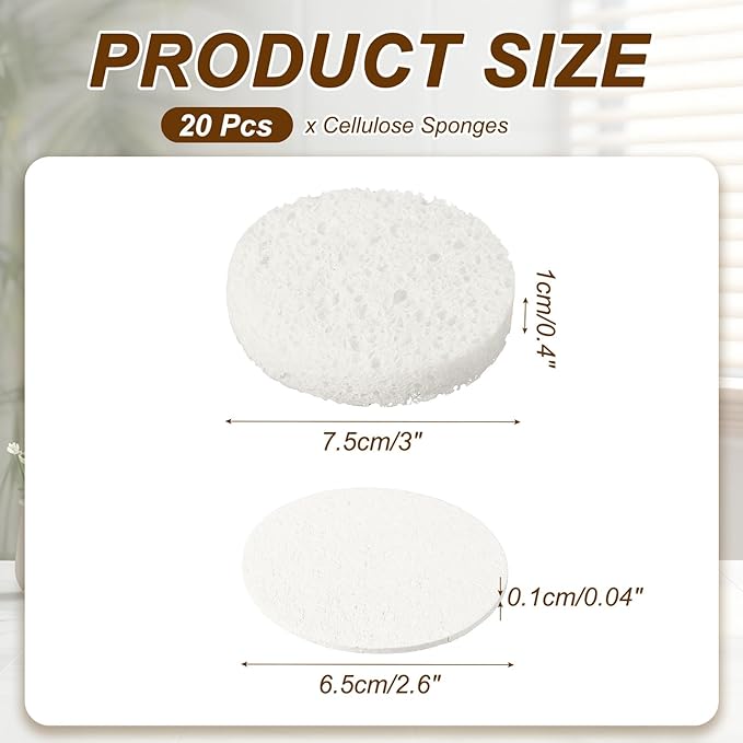 uxcell 20Pcs Cellulose Sponges, Round Kitchen Clean Sponges Non-Scratch Compressed Dish Scrubber for Kitchen Household Cookware Bathroom Cleaning & DIY, White