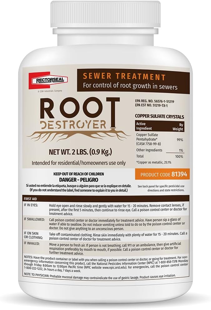 RectorSeal Root Destroyer 81394 Sewer Treatment, Easy Application, Fast Acting, 2 lb