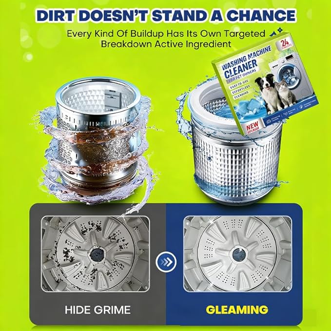 Enzyme Washing Machine Cleaner Tablets for Pet Owners, Protease Washer Cleaner Pet Odor Remover, Deep Clean Washing Machine Pet Hair Remover for Laundry - Safe for HE, Front & Top Load (24 Count)