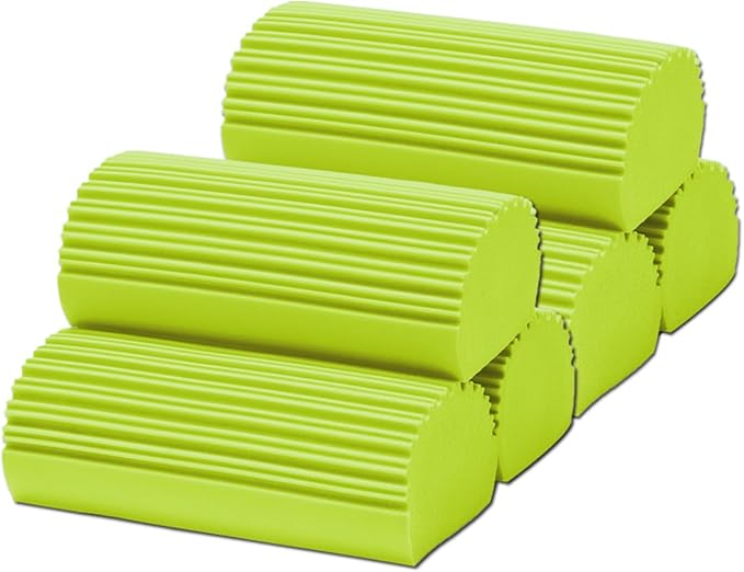 6-Pack Damp Clean Duster Sponge,Duster Cleaning Sponge for Housekeeping,Reusable Cleaning Sponge for Blinds,Vents,Mirrors,Glass, Baseboards,Window Track Grooves and Railings (Yellow-Green)