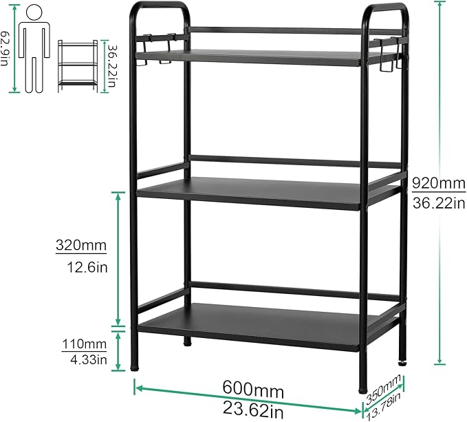 HDANI Storage Shelves, 3-Tier Metal Storage Rack with Shelf,Shelf Organizer,Garage Standing Shelving Unit for Laundry,Bathroom,Kitchen,Pantry, Closet,23.6''W X 13.8''D X 36.2 H'',Black