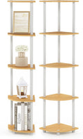 Furinno Turn-N-Tube Corner Shelf Set of 2, 5-Tier Corner Bookshelf, Open Storage Shelves, for Organization and Storage, Living Room, Home Office, Garage, Beech