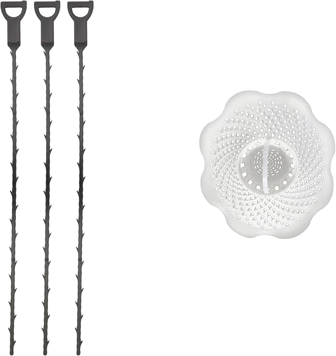 Danco 20 inch Plastic Hair Snake Clog Removal Tool with Hair Catcher Bundle Pack (12171P)