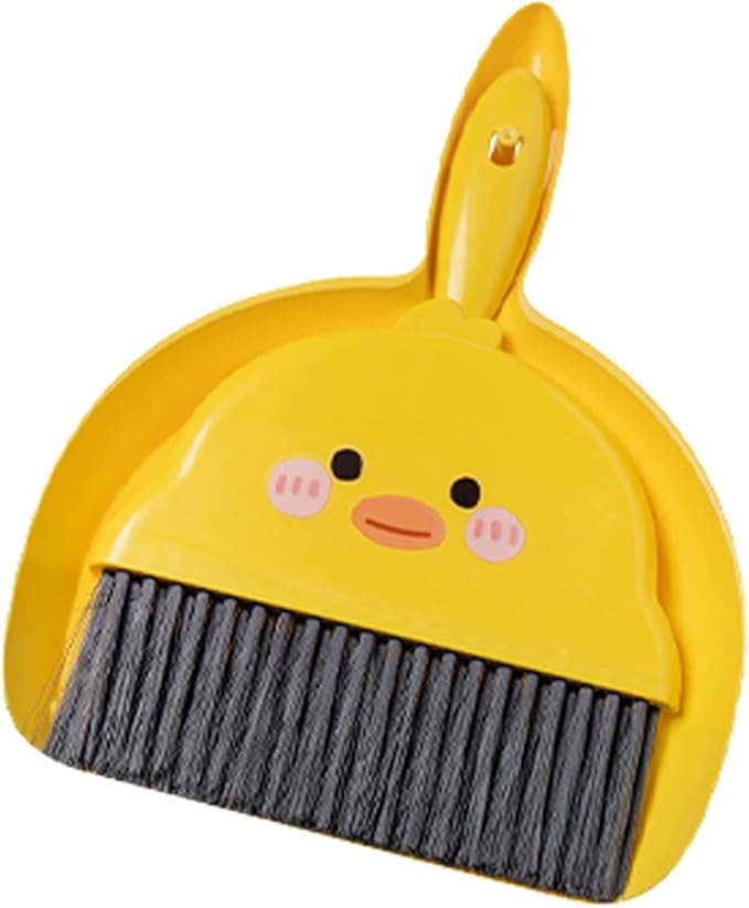 Broom Dustpan Suit Cartoon Duck Dormitory Debris Brush for Indoor Outdoor Traveling Camping Portable