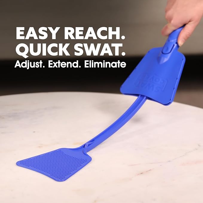 Improved Fly and Bug Swatter w/Integrated Cover, Flexible Bug Smasher for Flies and Bugs Swatting, Surface-Friendly Design, Adjustable Racket Handle - Fly Swatter for Indoors (Pack of 3)