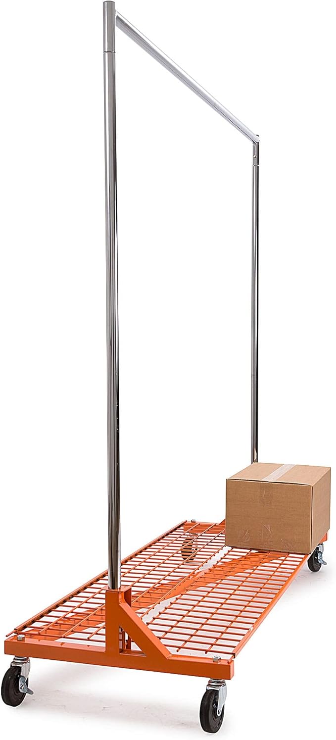 Econoco Commercial Garment Rack - Rolling Clothes Rack, Heavy Duty (Z Rack with Base Shelf, Orange)