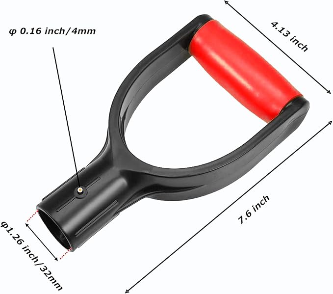 D Grip Plastic Spade Handle, 32mm Inner Diameter Snow Shovel Handle, Snow Scoop Digging Raking Tool Accessory (Red)