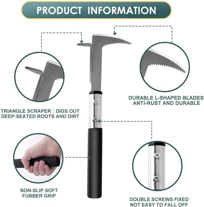 Crack Weeder, Stainless Steel Manual Crevice Weeding Tool,13" Weed Grabber Remover, L-Shaped Manual Weeder Puller, Durable Crevice Weeding Tool for Sidewalk Garden Patio Lawn