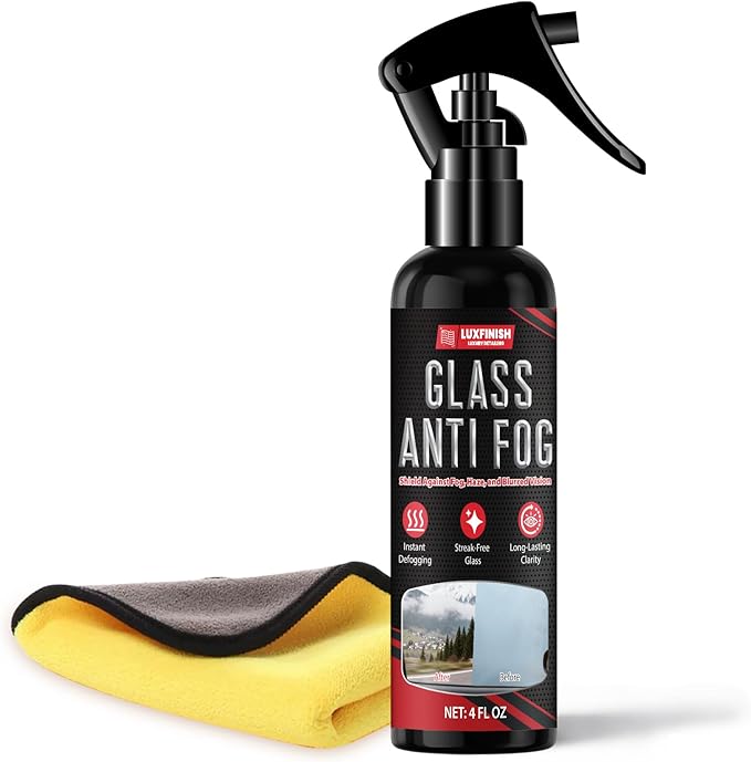 Anti Fog Spray for Glass & Windshield Defogger – 24H Long Lasting Prevention for Car, Mirrors, Windows, Goggles, Shower Door – Streak-Free & Instant Clear with Microfiber Towel, 120ml/4oz