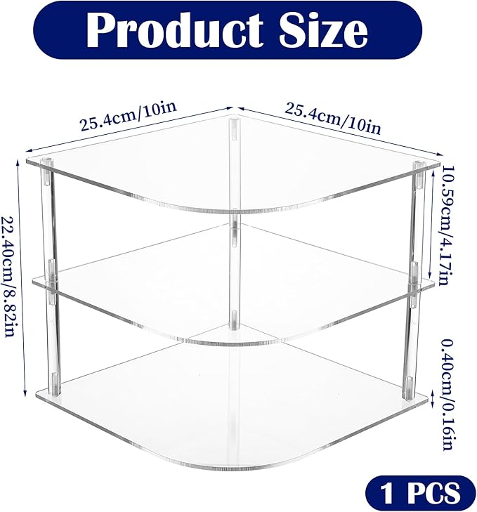 1 Pc Plate Organizer for Cabinet Space Saver - Clear Acrylic Corner Shelf for Dishes, Bowls - 3-Tier Kitchen Cabinet Plate Organization, Dinner Plates Holder, and Small Shelf for Bathroom Storage