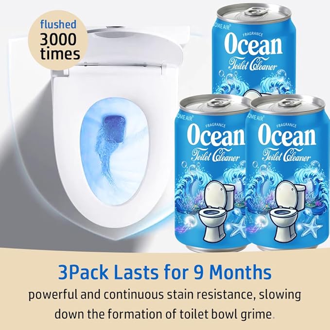 Beverage can Toilet Bowl Cleaner,Septic Toilet Bowl Tablets in Bottles, Automatic Long-Lasting Toilet Cleaner Bottle,Powerfully Cleans and Prevent Stain Build Up (3PCS, Ocean Scent)