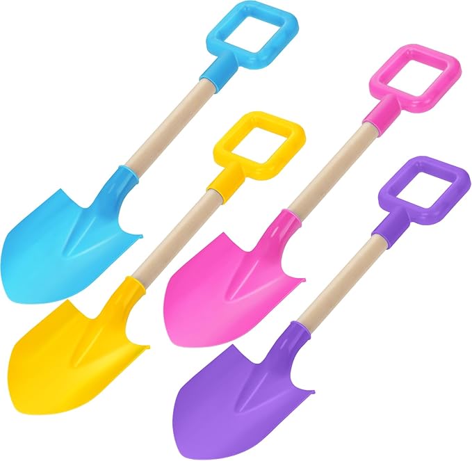 Honoson 4 Pack 16 Long Beach Spades Sand Shovels Toys Gardening Tools Sets Sandbox Sturdy Scoop Durable Wood Handle ABS Plastic Spade for Garden Sand Snow Backyard Summer Favors (Lovely Color)