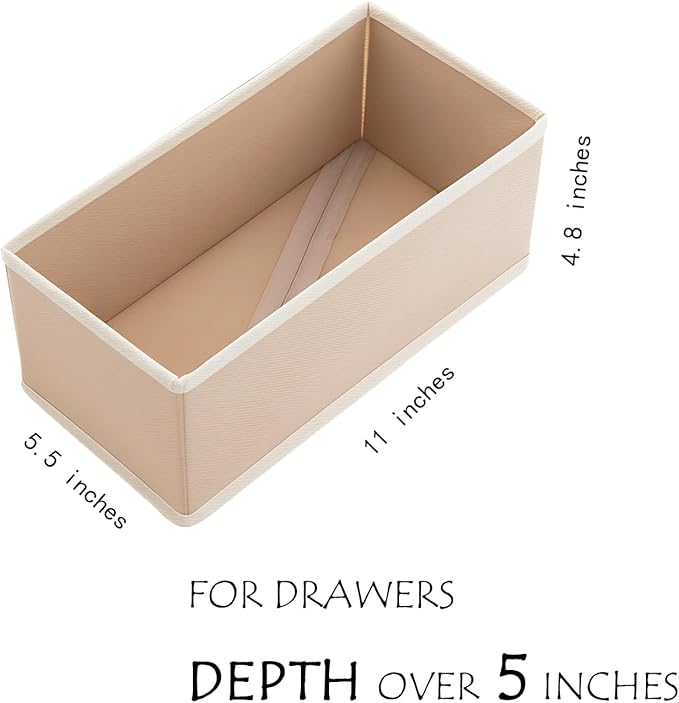 Small Drawer Organizer Clothes 3 Pack Khaki, 11' Socks and Underwear Fabric Storage Bins, Wardrobe Closet Dresser Drawer Dividers for Bra Baby Clothes