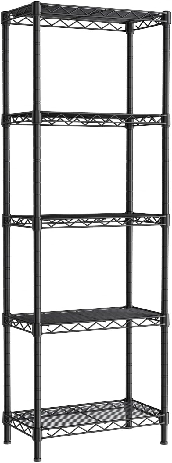 Golpart Small 5 tire Shelves Storage Wire Shelving Unit Metal Shelf Adjustable Organizers Storage Shelving for Bathroom Laundry Room Kitchen Pantry10”D x 16”W x 55”H Black
