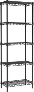 Golpart Small 5 tire Shelves Storage Wire Shelving Unit Metal Shelf Adjustable Organizers Storage Shelving for Bathroom Laundry Room Kitchen Pantry10”D x 16”W x 55”H Black