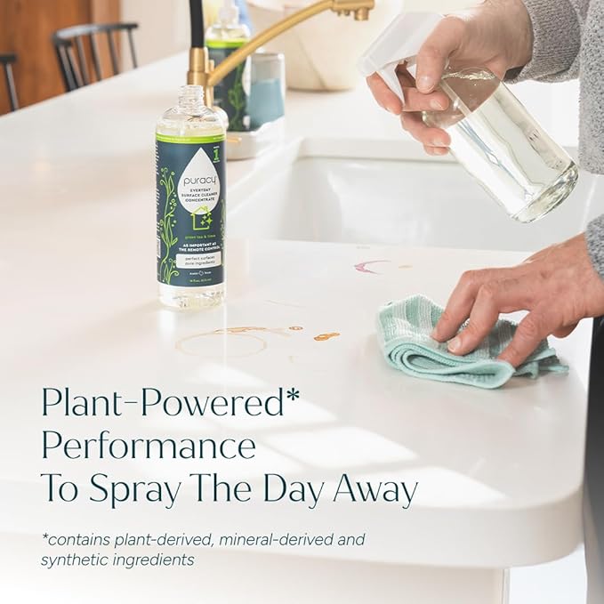 Puracy Multi-Surface Cleaner Concentrate - Plant-Powered All Purpose Cleaner - Surface Cleaner Solution As Seen on TikTok (Green Tea + Lime, 16 fl oz, 1 Pack)