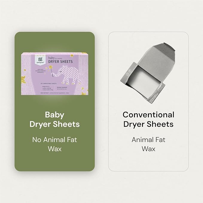 Grab Green Baby Laundry Dryer Sheets, 160 Sheets, Dreamy Rosewood Scent, Plant and Mineral Based, Compostable, Softens Clothing and Linens, Reduces Static Cling
