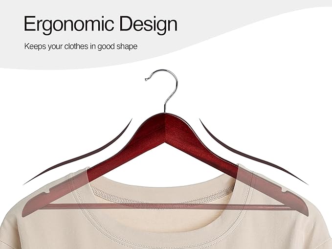 StorageWorks Wooden Hangers 30 Pack, Wood Coat Hangers for Closet, Heavy Duty Clothes Hangers for Suits, Shirts, Pants, Jackets, Dark Cherry Color