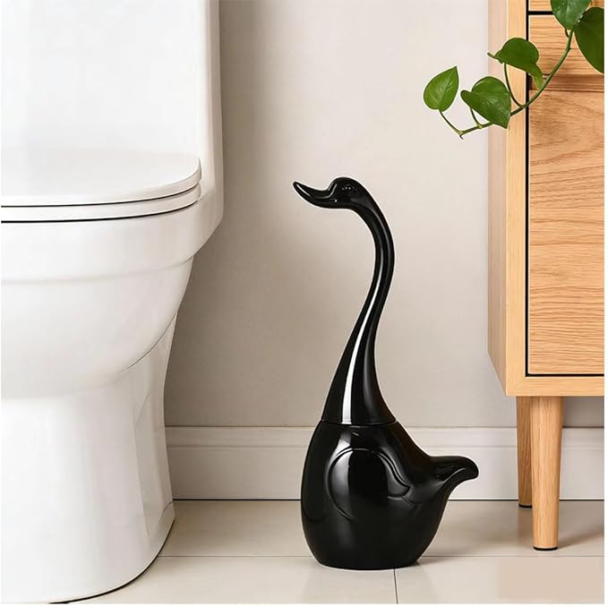 Black Toilet Brush and Holder,Cute Bathroom Decor Ceramic Toilet Bowl Brush Holder Household Cleaning Tool for Bathtub