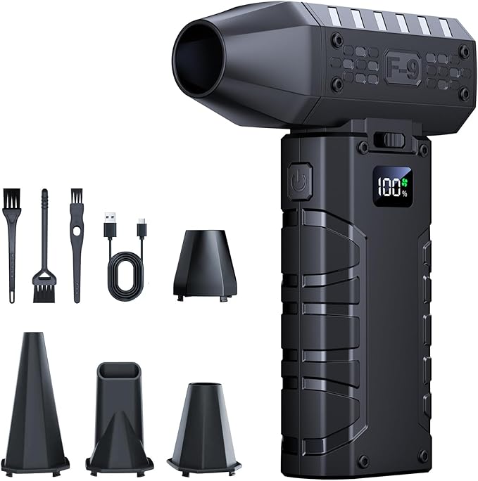 Compressed Air Duster - 100 - Gear Adjustable 130,000 RPM Rechargeable Cordless Electric Air Duster with Display Screen, Mini Dust Blower for Computer, Keyboard, Home, Car Cleaning (Black)