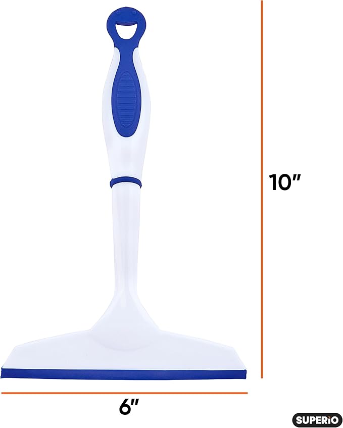 Superio Rubber Squeegee, 2 Pack, Streak Free All Purpose Window Squeegee, Comfort Grip Handle and Hanging Hook (Blue, 6 Inch- 2 Pack)
