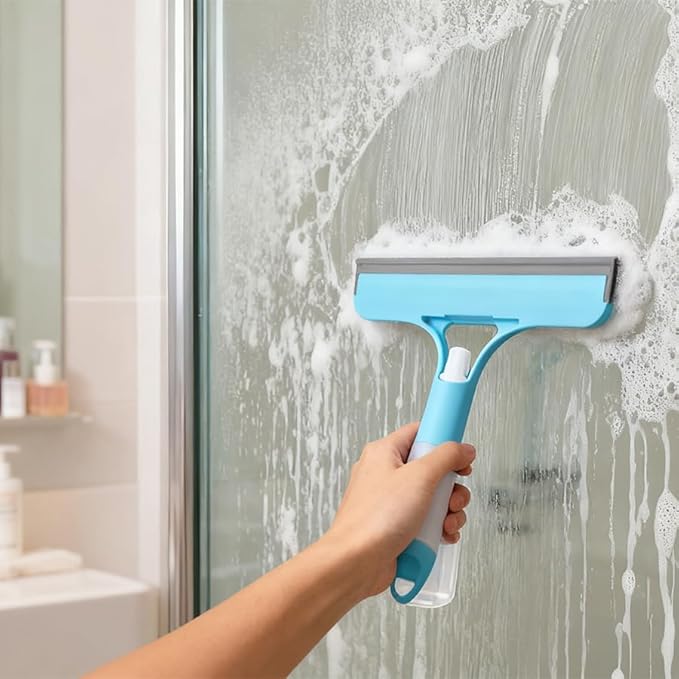 3 in 1 Spray Window Squeegee Cleaner Scraper, Squeegee and Scrubber with Spray for Windows Walls Car Windshields Bathrooms Kitchens Purpose Window Cleaner ToolWindows