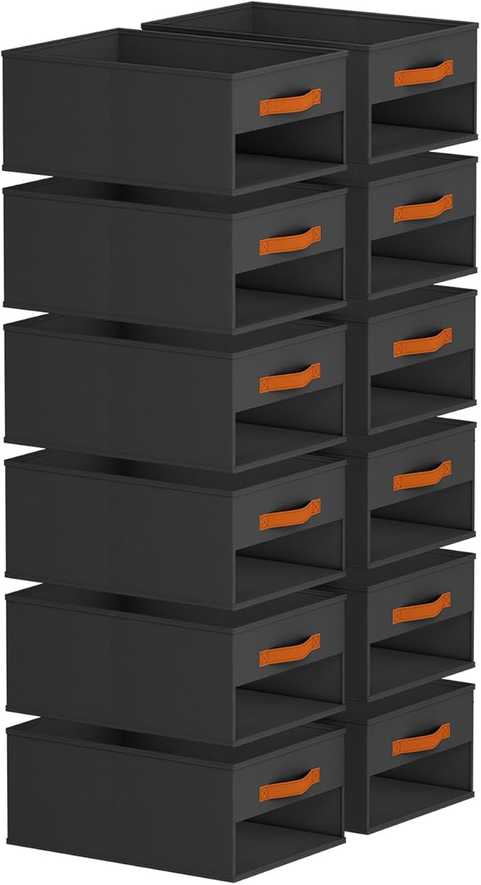 Homsorout Drawer Organizers and Storage - 12 Pack Foldable Pants Organizer with Clear Window & Handles, Fabric Closet Organizer for Clothes, Jeans, Sweaters, Towels, T-shirt, Scarf (Black)