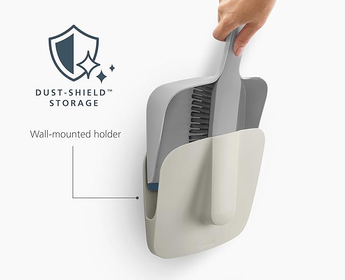 Joseph Joseph CleanTech Wall-Mounted Indoor Dustpan & Brush Set with Dust-Shield Compact, Clean Storage, Handheld Broom