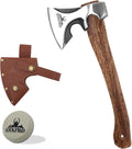 Camping Hatchet -Chopping Axe with Leather Sheath, 14.4" Forged Carbon Steel Wood Splitting Axe for Chopping Camping Survival
