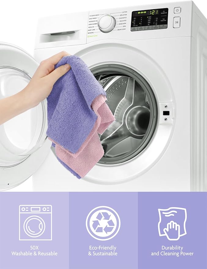 Fantasticlean Microfiber Cleaning Cloth Roll -40 Pack, Tear Away Microfiber Towels, 12" x 12", Reusable, Washable, Scratch Free, Ultra Absorbent for All-Around Cleaning Supplies (Lavender)