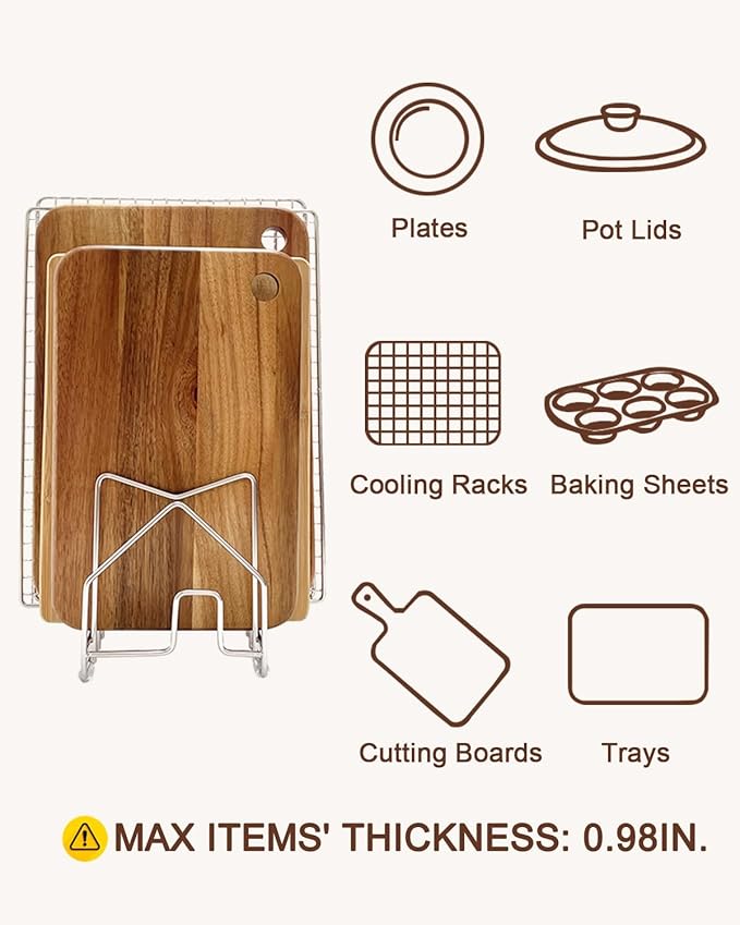 2 Pack Pot Lid Organizer Cutting Board Holder Inside Cabinet 304 Stainless Steel Pots and Pan Organizer Under Cabinet Pot Cover Cookie Sheet Bakeware Serving Tray Cooling Rack Stand Kitchen Countertop