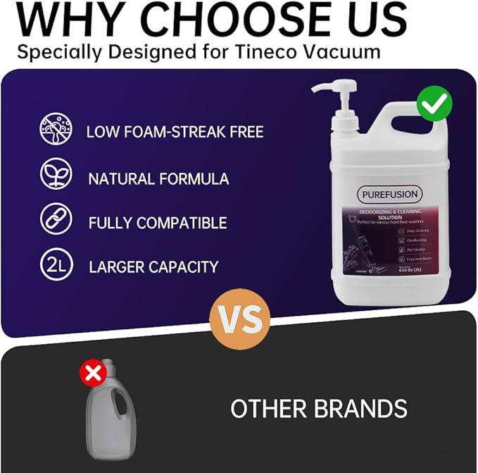 PUREFUSION Floor Cleaning Solution Compatible With Tineco, Deep Cleans for Multiple Hard Floors, Suitable with Tineco iFLOOR FLOOR ONE S3 S5 S6 S7 Series Wet Dry Vacuum, Lavender Scent 2L/67.6 Fl Oz