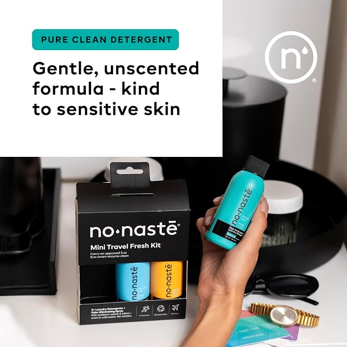 Nonaste Mini Travel Fresh Kit (3 Oz, Pack of 3) – TSA Approved Odor Eliminating Spray & Laundry Detergent Set Zen Fresh + Pure Clean – On-the-Go Odor Control for Travel, Gym & Outdoor Activities