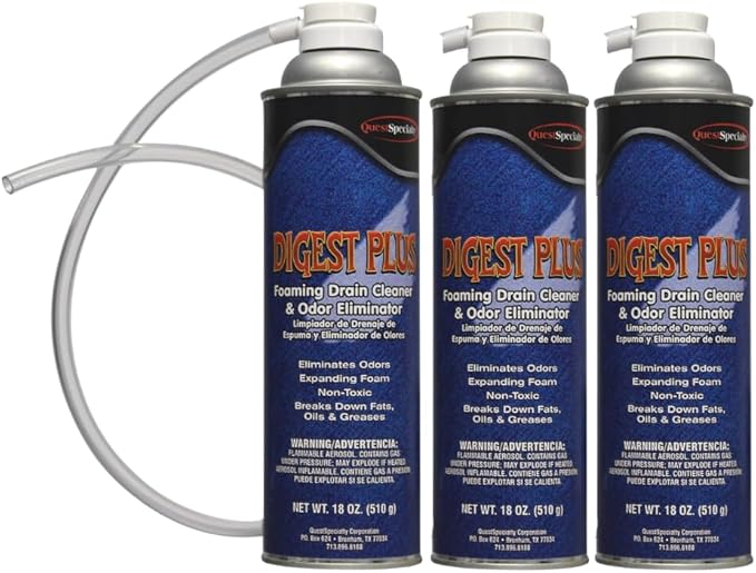 Quest Specialty DIGEST PLUS Foaming Drain Cleaner and Odor Eliminator, 3 count