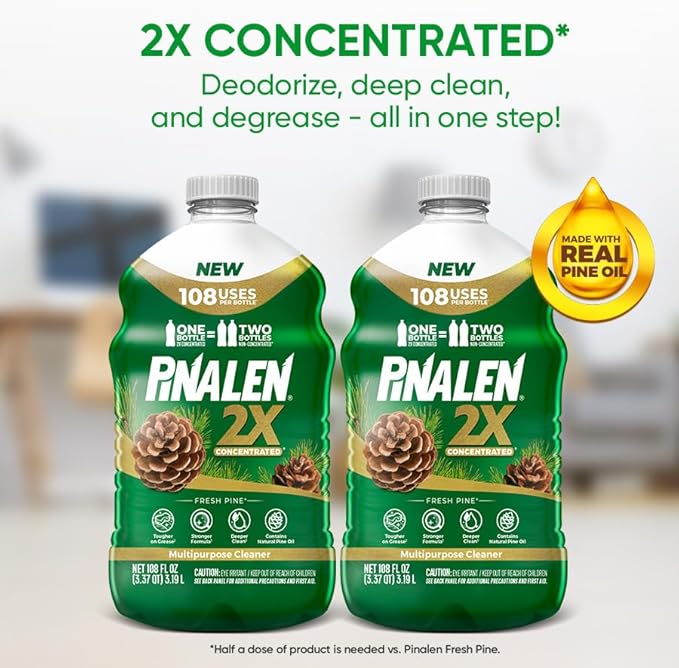 PINALEN 2X Max Aromas Concentrated Multipurpose Cleaner - Fresh Pine Scent - (2 Pack) 108 fl oz - All Purpose Cleaner for Kitchen, Bathroom, Floors & Outdoors