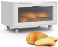 LOHASOK Bread Box for Kitchen Countertop Farmhouse Bread Holder Bread Storage Wooden Bread Container White