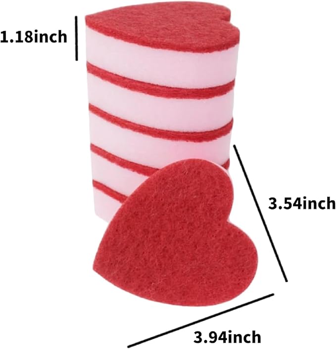 Heart Shaped Sponge, Dual-Sided Kitchen Scrubber for Washing Dishes, Pots, Pans and General Household Cleaning, Pink (6 Pack)