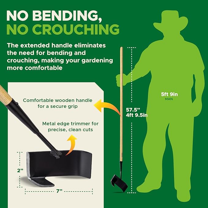 Lawn Edger for Landscaping - Manual Edgers, Edging Shovel for Precise Clean Borders, Manual Edger Lawn Tool, Long Handle Garden Edgers for Landscaping, Flower Beds & Pathways - KWIK EDGE Tool