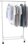 Clothing Drying Rack with Wheels, Standard Rod Simple Rolling Metal Laundry Rack Organizer, 34 Inch Wide with Bottom Shelf for Hanging Clothes Coats Skirts,White