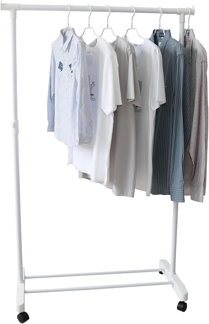 Clothing Drying Rack with Wheels, Standard Rod Simple Rolling Metal Laundry Rack Organizer, 34 Inch Wide with Bottom Shelf for Hanging Clothes Coats Skirts,White