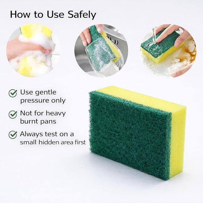 Kitchen Cleaning Sponge, Heavy Duty Non-Scratch Sponge for Non-Stick & Delicate Surfaces (When Used Gently), High Density, Dual-Side Multi-Surface Cleaning, 6 Pack (Yellow/Green)