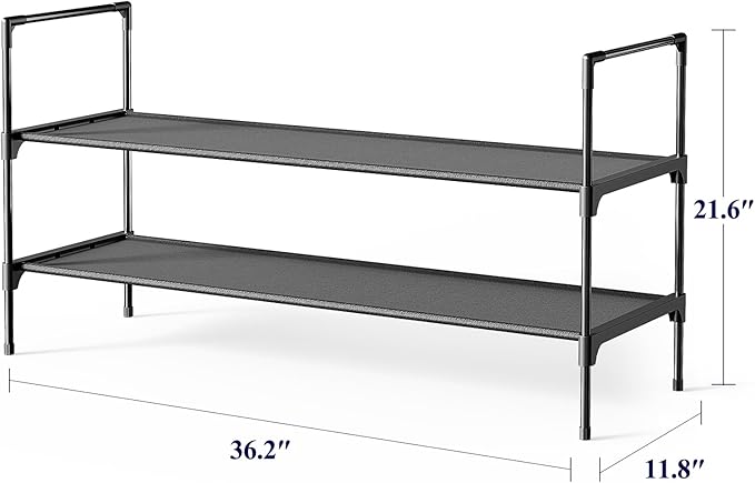 Kitsure Shoe Rack - 3-Tier Shoe Organizer, Shoe Rack for Closet, Entryway, Bedroom, Easy- Assembly Storage Shelf with Side Handles, 36.2" Wide - 2 Tiers, Black