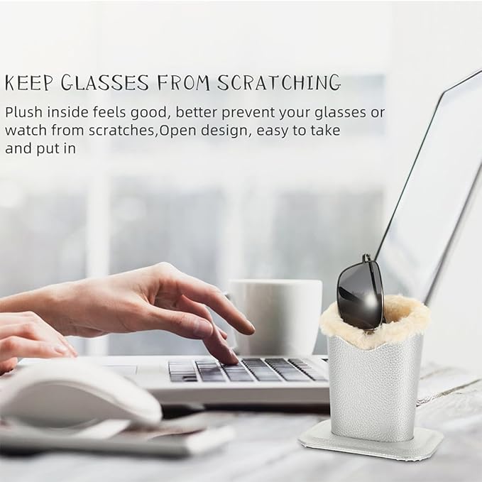 OSALADI 2Pcs Leather Eyeglass Holders with Plush Lining Scratch-Resistant Glasses Stands for Desk Display Multipurpose Eyewear and Jewelry Organizer for Office Bedroom