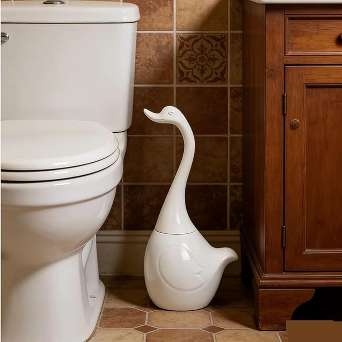Swan Toilet Brush and Ceramic Holder Set,Cute Bathroom Decor, Non-Scratch Bristles, Space-Saving White Household Cleaning Tool for Bathtub