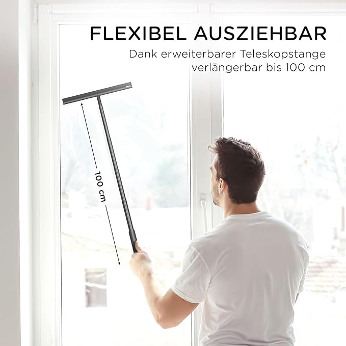 Professional Shower Squeegee for Glass Doors,12 Inch Squeegee for Shower Glass with Extension Pole,Telescoping Window Squeegee for Glass Door, Tile Wall, Car,Floor