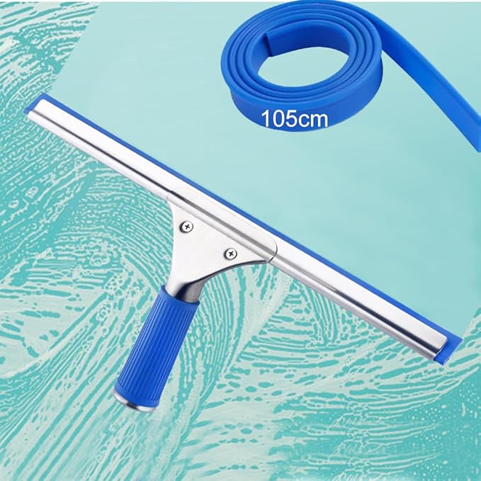 45cm 18in Window Squeegee with 105cm 42in Spare Silicone Rubber Blade (Blue, 18in/45cm+Blade)