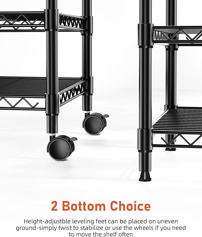 Simple Deluxe Shelving Unit - 3 Tier Shelf for Garage Storage, Black, 24.02" W x 13.78" D x 29.92" H, 750 Lbs Capacity, Adjustable Shelves, Leveling Feet, Caster Wheels for Easy Mobility,Black