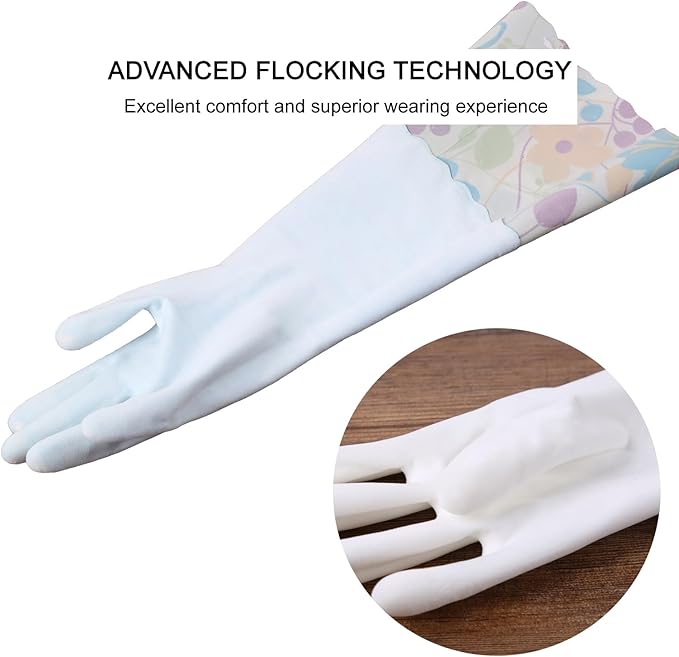 Bamllum 2 Pairs Rubber Cleaning Gloves, Household Kitchen Dishwashing Gloves with Cotton Flocked Liner, Long Cuff 16 Inches (Yellow+Pink, XL)